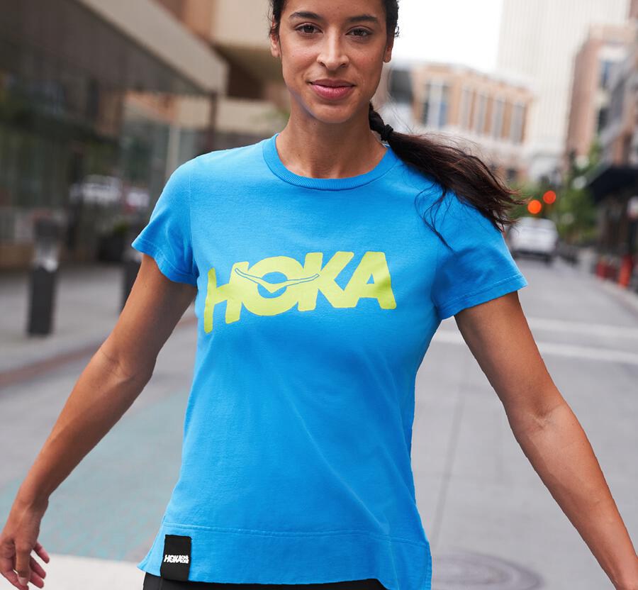 Hoka One One Brand Skjorta Dam - Blå - DRAIZ-3607